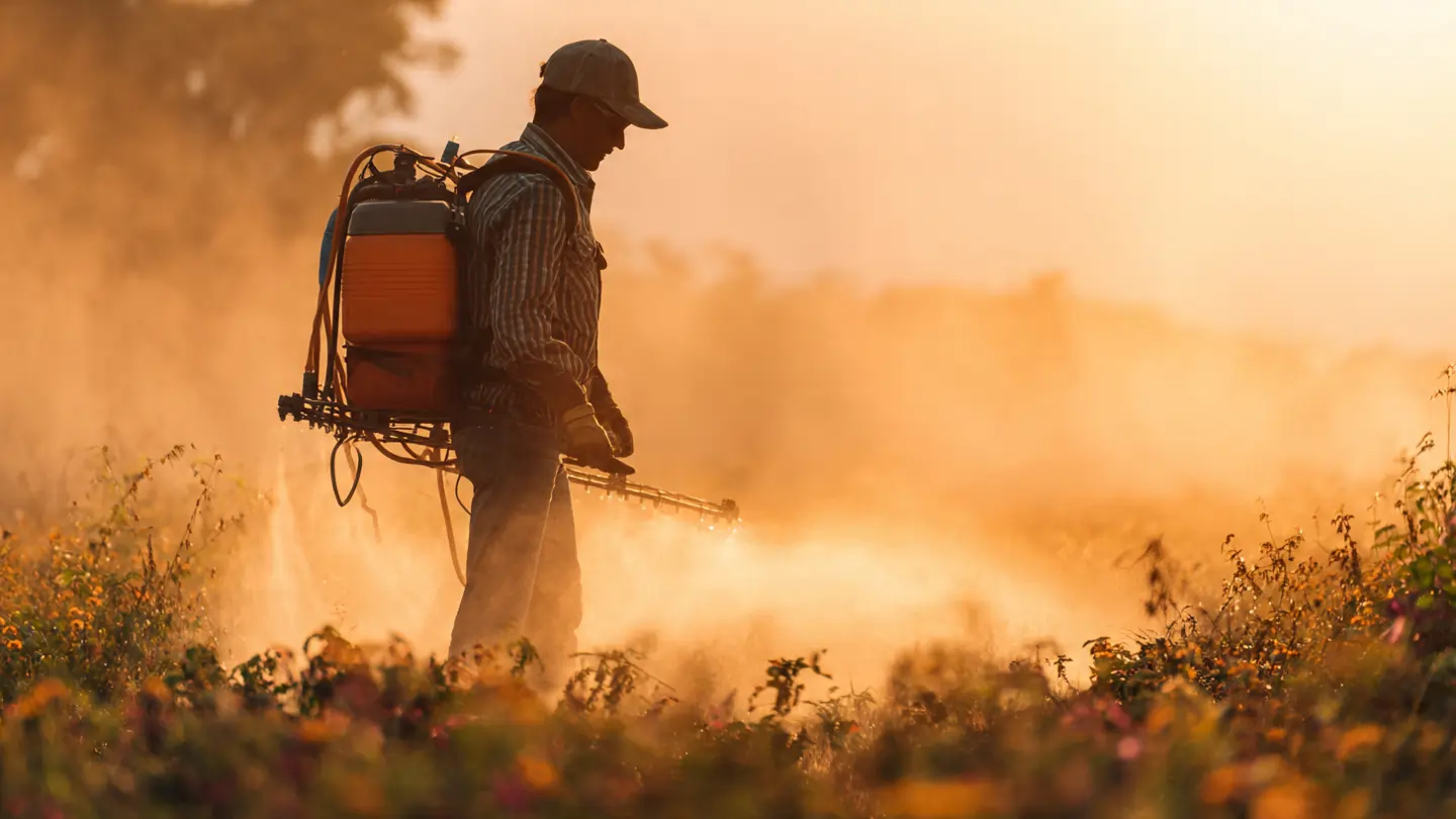 Solar Powered Knapsack Spray Pump used by Indian farmer in field