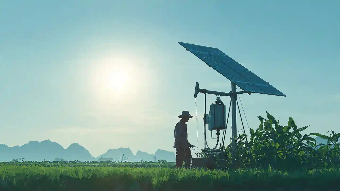 Farmer using Solar Pump Yojana solar-powered water pump in Maharashtra farm