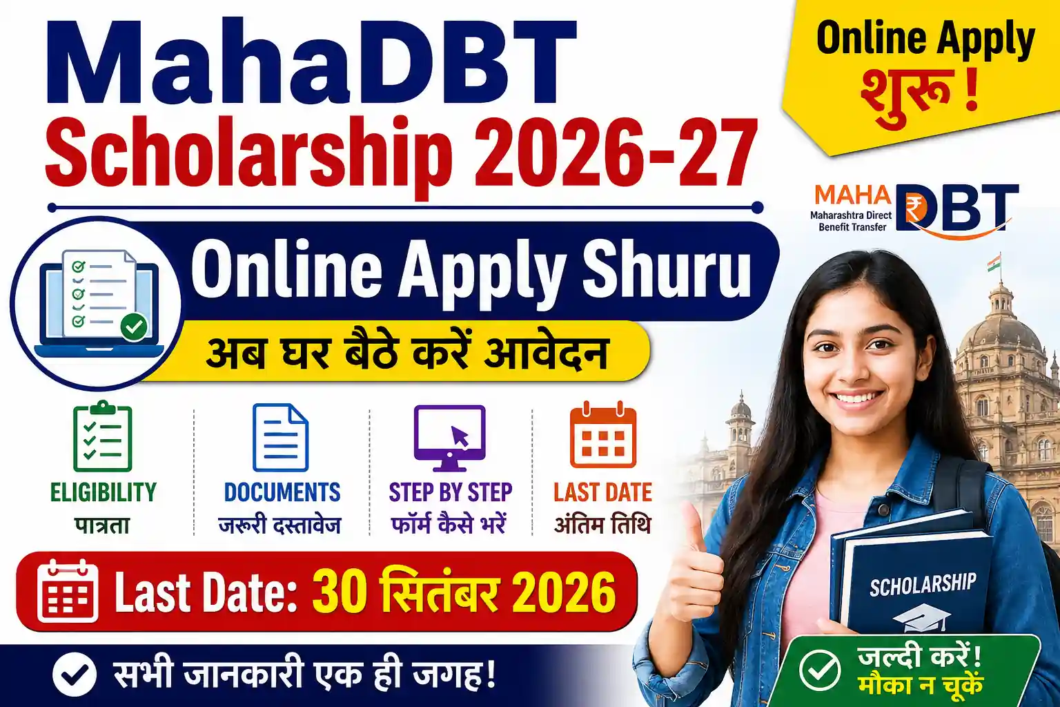 MahaDBT Scholarship 2026-27 Online Apply Started Last Date Thumbnail